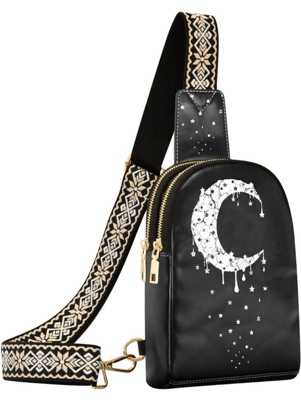 Unisex Moon Halloween Bat Sling Backpack Travel Hiking Crossbody Bag